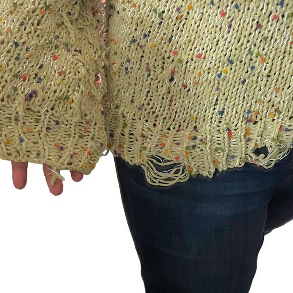 La Miel (M/L) Lime Oversized Loop Knit Sweater Raw Hem Distressed Boho Pullover - Picture 6 of 13